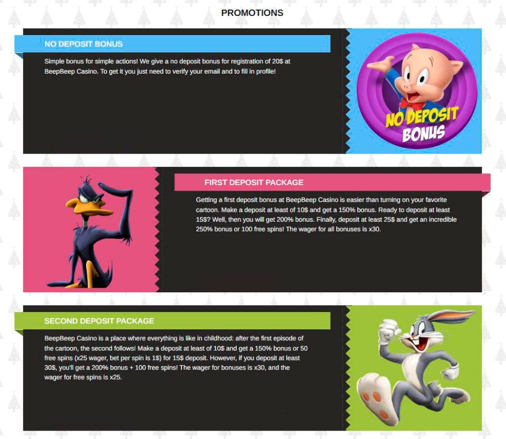 bonuses in beep beep casino